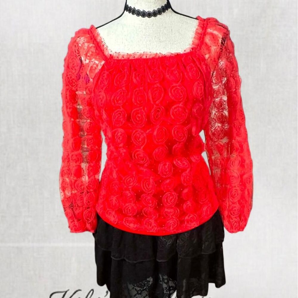 Romantic Fairy Lace Rose Floral Feminine Long Sleeve Blouse